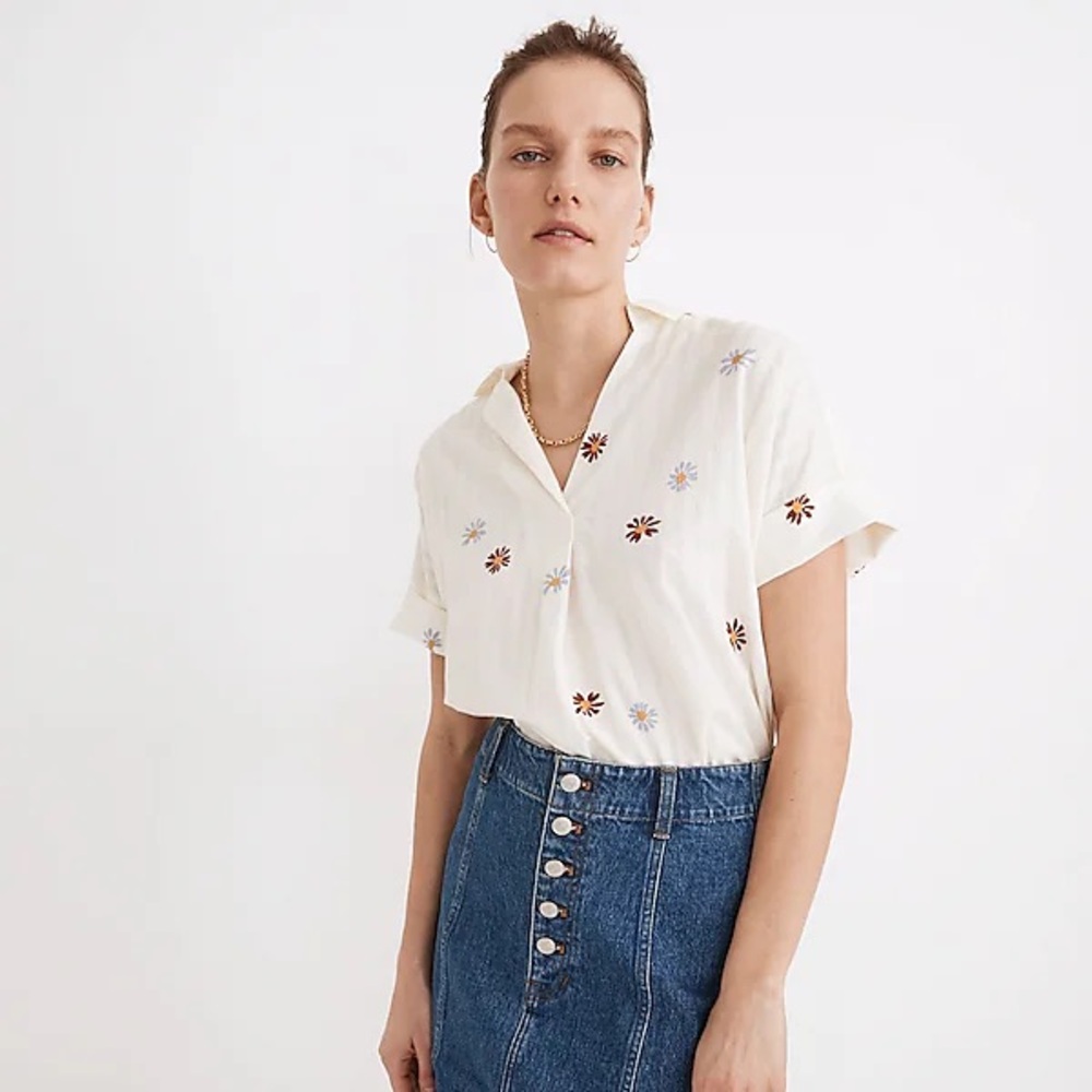 Madewell Daisy Printed Courier Button-Back Shirt in Stripe - Picture 1 of 5